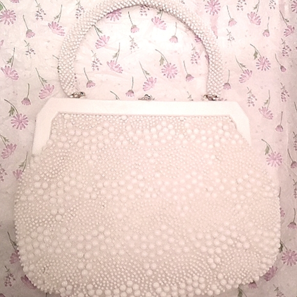 Vintage 1950's Pearl Beaded White  Hand Bag! Rare! - Picture 2 of 9